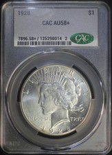1928 P Peace Silver Dollar CACG AU58+ Almost Uncirculated Key Date Very PQ Coin picture
