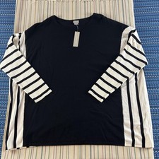 Chico's Sweater Womens 2XL Chico's 4 Black White Stripe Blocked 1/2 Sleeve NWT picture