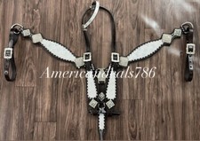 Western Brown Leather Bling Tack Set With White Reflective Leather picture