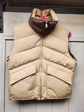 Vintage 70s 80s Franconia Reversible Down Vest Men's L Chevron Puffer Tan Brown picture
