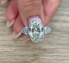 IGI 4 Ct Oval F/VS1 Lab Grown Diamond Women Gift Promise Ring 14K White Gold picture
