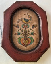 Pennsylvania Dutch FolkArt German Fraktur Painting Framed Signed Steiner 23”x17” picture