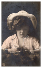 postcard Real Photo of young girl with fury object A0001 picture