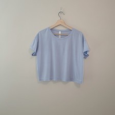 Lululemon Cates Tee Blue Linen Boxy Crop Pima Cotton Short Sleeve Shirt Size 8 picture