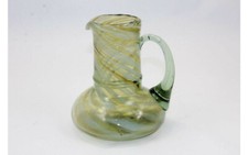 Glass Pitcher Swirl Iridescent Hand Blown Art  Green Cream Beauty  picture