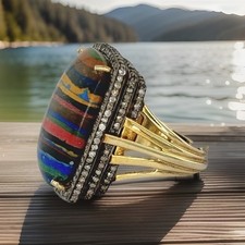 HUGE Carol Brodie RARITIES Southwest style ring w/ 3 DIAMOND HALOS picture