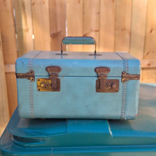 True Vintage 1950s Blue Hard Metal Vanity Case Trunk Locking Handle 40L picture
