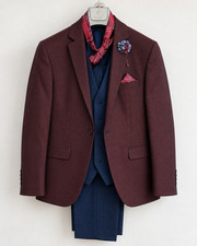 Men’s Baggi 3-Piece Suit – Burgundy & Navy Blue – Size EU 46 / S picture