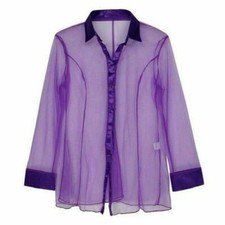 Women's Sheer See Through Button Down Long Sleeve Mesh Lace Shirt Blouse Top picture