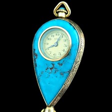 Antique Novalis Geneve 10k Gold Peking Glass Swiss Pendant FOB Watch Art Deco picture