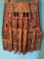 Vintage Antique African Tuareg Red Black and Brown Leather Fringe Bag picture