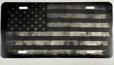 US USA Rustic American Flag Car Tag Laser Engraved Matte Black License Plate picture