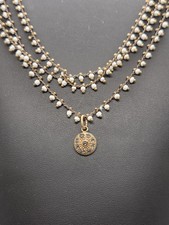 Vtg Catherine Popesco France White Bead Multi chain Necklace Crystal Pendant 20