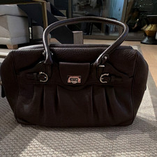 Salvatore Ferragamo Brown Pebbled Large Shoulder Bag Zip Silver Hardware Strap picture