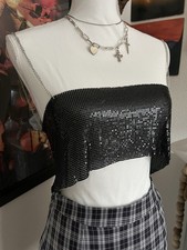 Y2K Chainmail Top Size Medium Black Metal Mesh Party Festival Going Out Date NWT picture