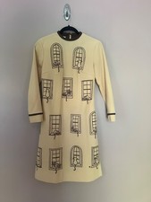 Vested Gentress midi-dress - sz 8 - tan/brown Window Cat motif picture