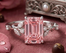 RARE 4.40 Ct Certified Emerald Cut Pink Natural Diamond Ring White Gold Finish picture