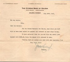Citizens Bank of Galena Kansas 1921 Letterhead picture