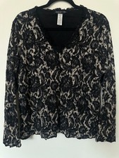 Jones New York Collection Black Lace Long Sleeve V-Neck Top picture