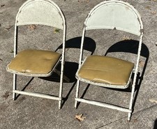 Vintage 1940s Metal Child's Folding Chair Lot Of 2 Free Local Pickup picture