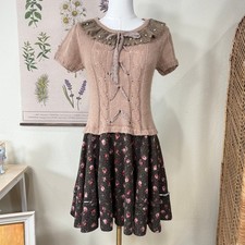 Axes Femme Knit Crochet Collar Floral Mini Dress Mori Kei J Fashion Hime Kaji M picture