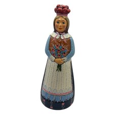 Vintage German Hand Painted Glass Woman Bottle Decanter Folk Art Figurine 10.25