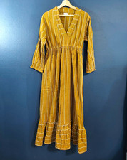 World Market Brown/White Striped V-Neck 3/4 Maxi Dress, Women's L/XL picture