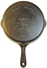 Griswold GOOD HEALTH No 6 Cast Iron Skillet #656 Thin Light Smooth Early FLAT picture