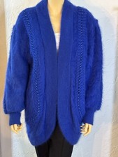 Vtg. Christine Phillipe Electric Cobalt Blue Angora Beaded Lined Jacket pockets picture