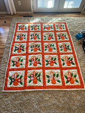 Vintage Handmade  Floral Basket Appliqué Quilt 82x64 picture