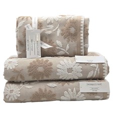 Mi Casa Es Tu Casa Tan Ivory Daisy Bath Towel Set 4pc Cotton Made in Portugal picture