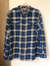 Orvis Men's XXL Blue White Black Plaid Flannel Button-Up Shirt Pockets Heavy picture