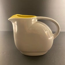Vintage Hall China GE Refrigerator Pitcher Gray Yellow Art Deco Ice Lip 1940's picture