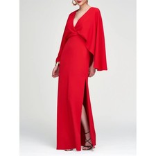 Halston Heritage Olaya Red Cape Sleeve Evening Gown Maxi Dress NWT picture