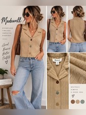 NWT Madewell Sleeveless Terry Button Front Collared Top Tan XS picture