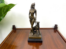 Bronze sculpture Cleopatra with panther Art Deco on marble base after Cesaro picture