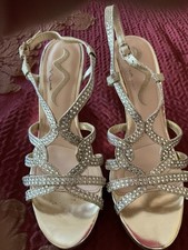 Nina Gold Metallic Rhinestone Strappy Wedge Dress Sandals Leather Women's 8.5 picture