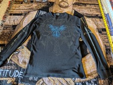 Y2K Vntg MMA Elite Black Long Sleeve Hit Thermal Shirt Mens M Gothic Skull picture