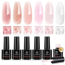 modelones Builder Nail Gel Polish Set 6 Colors, 8-in-1 Jelly Nude Pink LED Cured picture