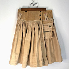 VTG Johnny Was 2WO tenten 5IVE Beige Utility Patchwork Skirt  Avant-Garde Sz. XS picture