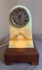 Fenton H.P. Christmas/Winter Clock Church Red Cardinal Lighted Wood Stand WORKIN picture