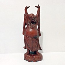 VERY FINE ANTIQUE CARVED HAPPY BUDDHA FIGURE WITH RAISED ARMS picture