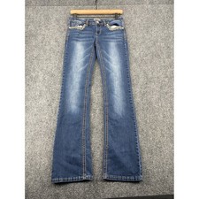 Mudd Flare Leg Jeans Women Size 5 Blue Denim Embroidered Embellished Low Y2K picture