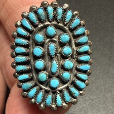 Vtg Zuni Turquoise Cluster Ring Sterling Silver Split Shank Native American Oval picture