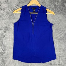 INC International Concepts Blouse Women PP Royal Blue Sleeveless V Neck Half Zip picture