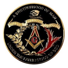 Brotherhood of Man Round Masonic Auto Emblem - [Black & Gold][3'' Diameter] picture