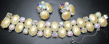 REGENCY White Washed Rhinestone Cabochon Faux PEarl Vintage Bracelet Earring Set picture