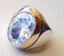 Solid 925 Sterling Silver AA American Diamond Zircon Gemstone Men's Unisex Ring picture