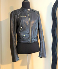bebe Women's Black Leather Biker Moto Jacket Full Zip Quilted Pockets M picture