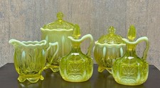 RARE Fenton Cactus Vaseline Opalescent Glass Cruet Sugar Creamer Jar Choice picture
